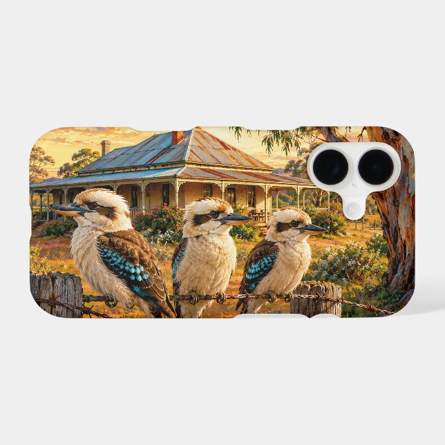 Kookaburras at Sunset on Barbed Wire Fence (Back (Horizontal))