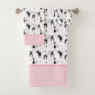 Kooky Black Cats and Pink Dots Bath Towel Set
