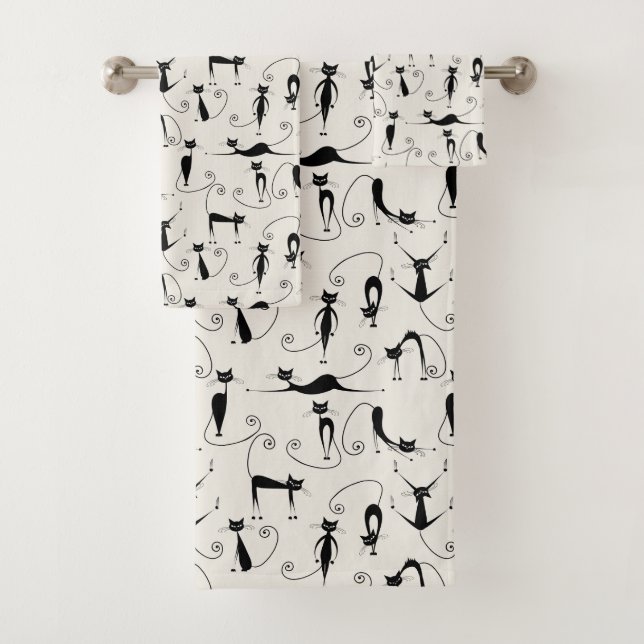 Kooky Black Cats Bath Towel Set (Insitu)