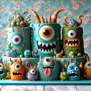 KOOKY ONE EYED MONSTERS THEME KIDS BIRTHDAY CAKE CARD