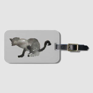 Kool black watercolor kitty cat luggage tag