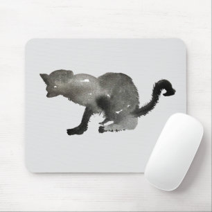 Kool black watercolor kitty cat mouse pad