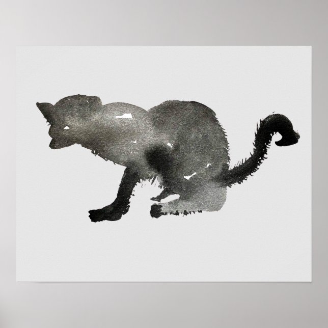 Kool black watercolor kitty cat poster (Front)