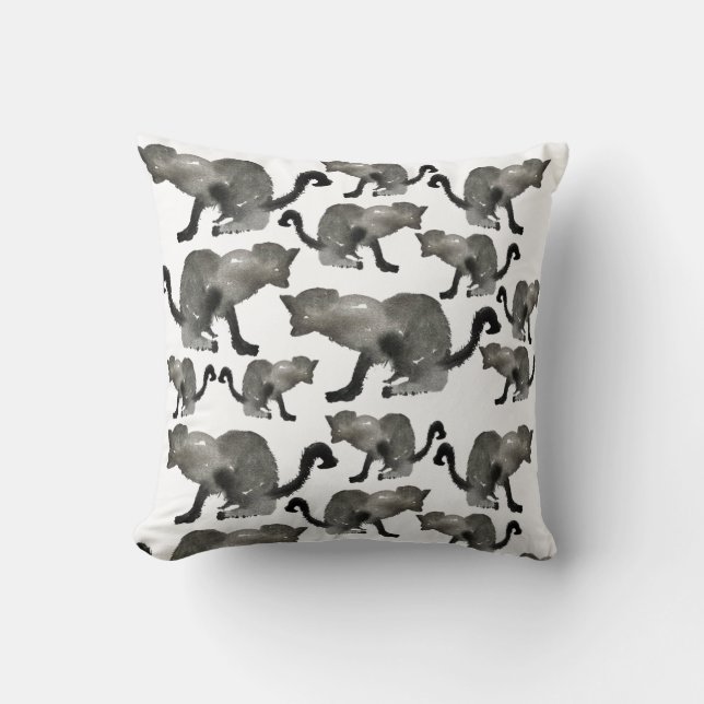 Kool black watercolor kitty cat throw pillow (Front)