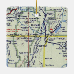 Koosharem and Monroe Utah Vintage Map Ceramic Ornament