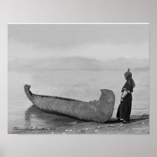 Kootenai Man Standing by Canoe Poster