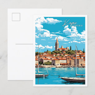 Koper Slovenia vintage travel illustration Postcard