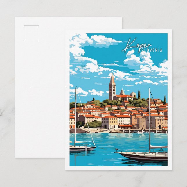 Koper Slovenia vintage travel illustration Postcard (Front/Back)