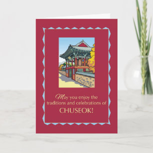 Korea Chuseok Celebrations  with Pagoda on Red Card