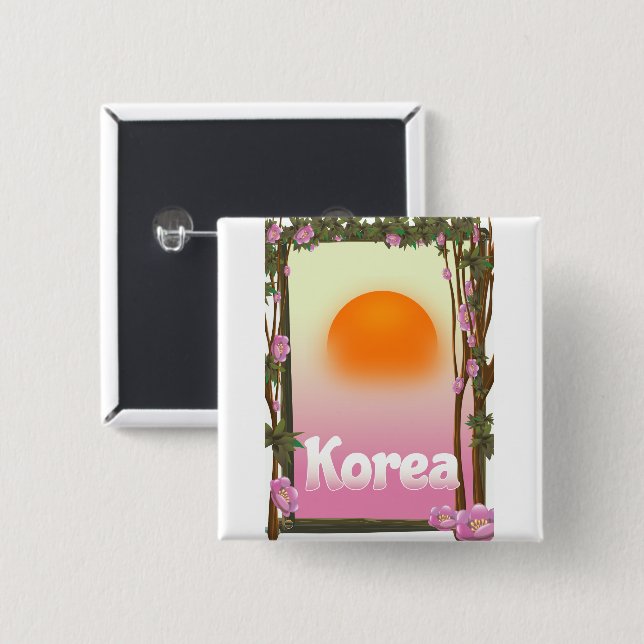 Korea Flowers travel poster 2 Inch Square Button (Front & Back)