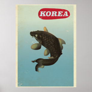 Korea Koi vintage style travel poster