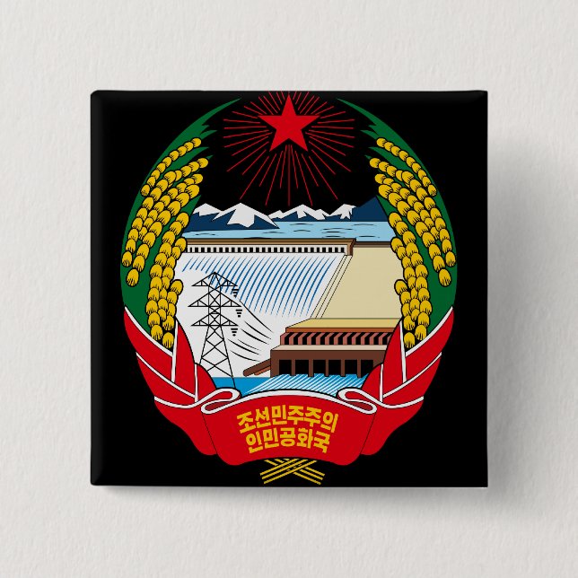 korea north emblem 2 inch square button (Front)