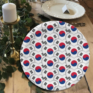 Korea plates, hearts, Korean Flag / South Korea Paper Plate