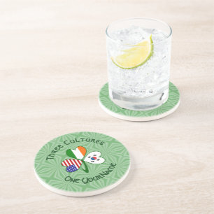 Korea (South) Ireland USA Flags Shamrock Your Name Coaster