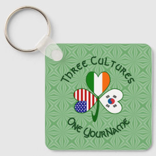 Korea (South) Ireland USA Flags Shamrock Your Name Keychain