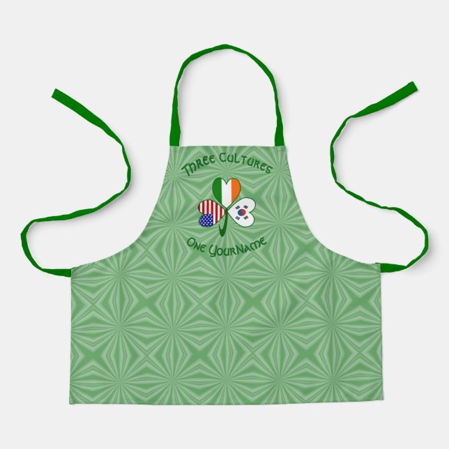 Korea (South) Irish USA Flags Shamrock Personalize Apron (Front)