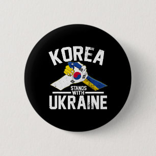 Korea Stands With Ukraine Ukrainian Korean Flag Te 2 Inch Round Button