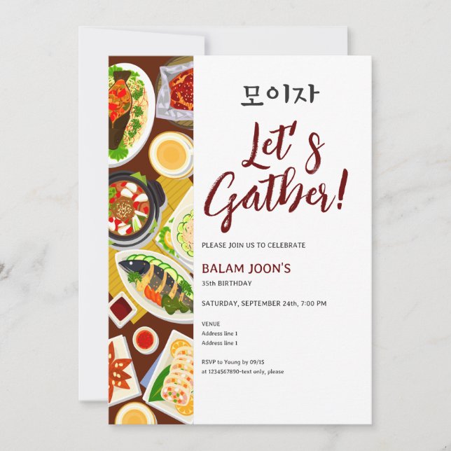 Korean American Birthday Party Korean Food Invitation (Front)
