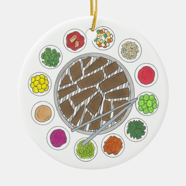 Korean BBQ Barbecue Roast Bulgogi Banchan Food Ceramic Ornament (Front)