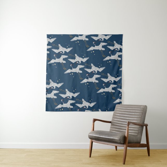 Korean bird pattern tapestry (In Situ)