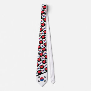 Korean Flag and Heart Pattern South Korea Taegeuk  Tie