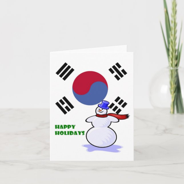 Korean Flag Snowman Holiday Greeting Cards (Front)