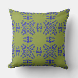 Korean Floral Harmony Pattern – Blue on Olive Gree Throw Pillow