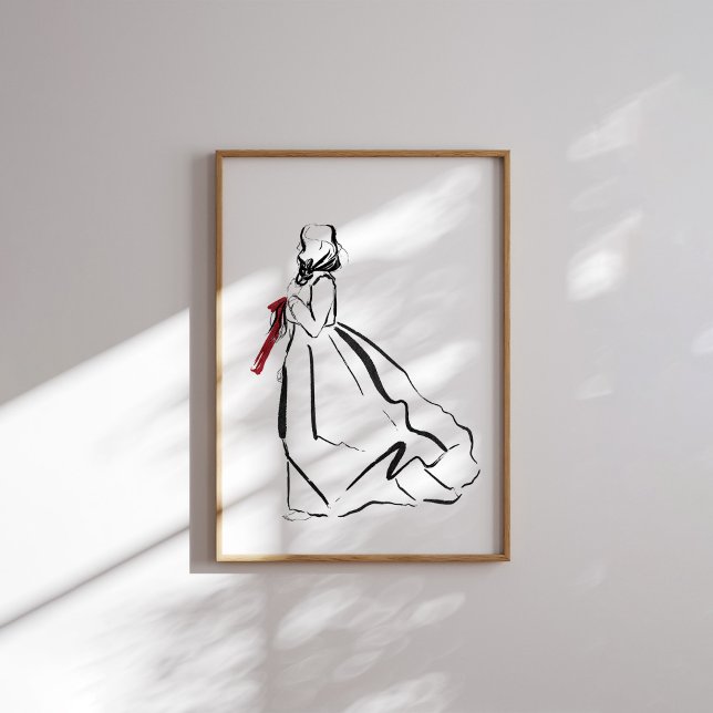 Korean Hanbok Woman with Red Ribbon Ink Poster (Creator Uploaded)