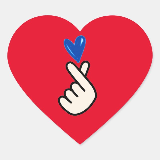 Korean K-pop Hand Heart Blue Red Heart Sticker (Front)
