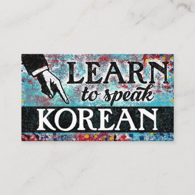 Korean Language Lessons Business Cards - Blue Red (Front)
