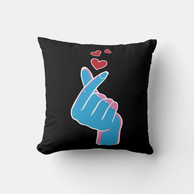 Korean Music Finger Heart Kpop Seoul Hallyu Throw Pillow (Front)