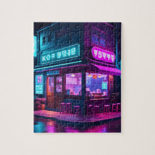 Korean Neon Coffee House LoFi Art Jigsaw Puzzle