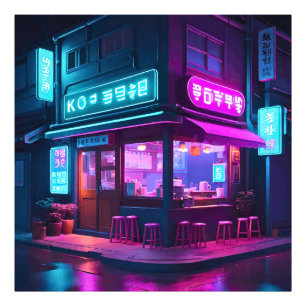 Korean Neon Coffee House LoFi Art  Photo Print