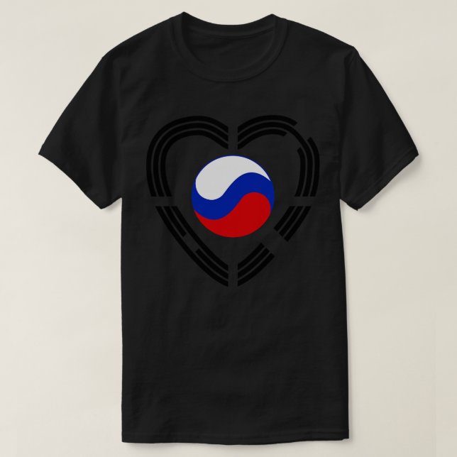 Korean Russian Multinational Patriot Flag Heart T-Shirt (Design Front)
