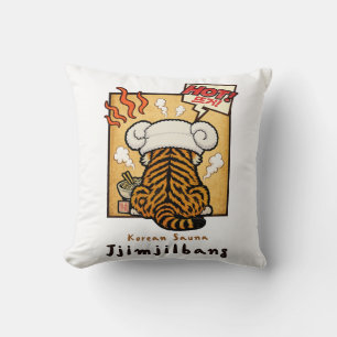 Korean Sauna Jjimjilbang Tiger Throw Pillow