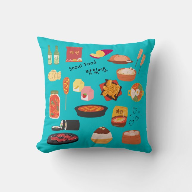 Korean SEOULFOOD Throw Pillow (Front)