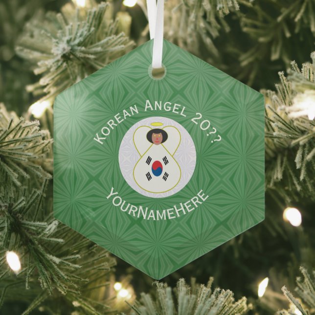 Korean (South) Angel Christmas Flag Personalized  Glass Ornament (Insitu)