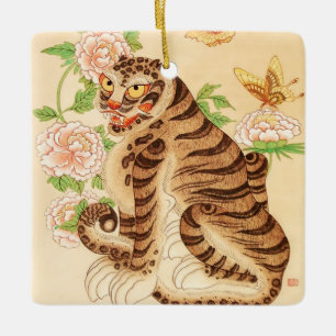 Korean Striped Tiger Vintage Minhwa  Ceramic Ornament