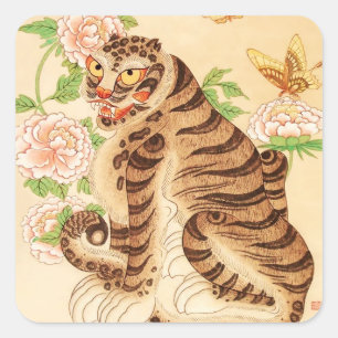 Korean Striped Tiger Vintage Minhwa  Square Sticker