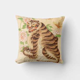 Korean Striped Tiger Vintage Minhwa  Throw Pillow