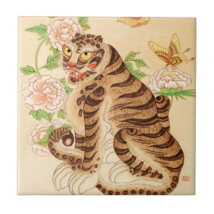 Korean Striped Tiger Vintage Minhwa  Tile