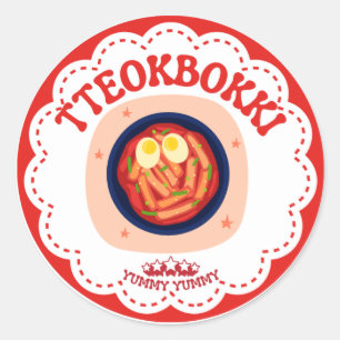 Korean Tteokbokki Sticker   Cute K-Food Round Labe