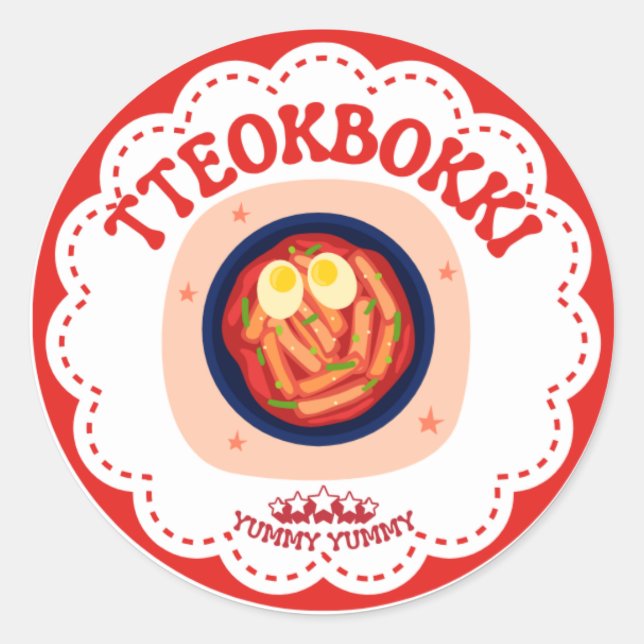 Korean Tteokbokki Sticker | Cute K-Food Round Labe (Devant)