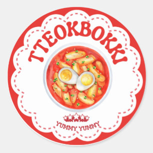 Korean Tteokbokki Sticker   Cute K-Food Round Labe