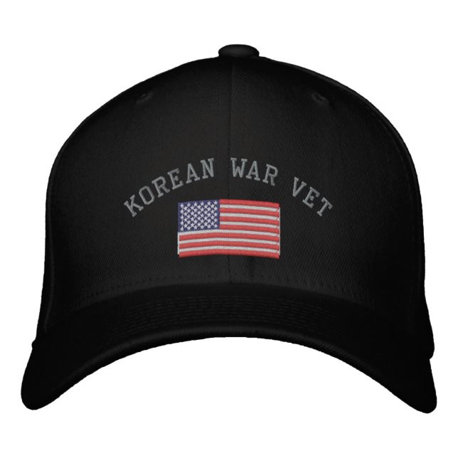 Korean War Vet with American Flag Embroidered Hat (Front)