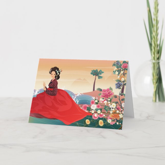 Korean woman wearing a hanbok card (Front)