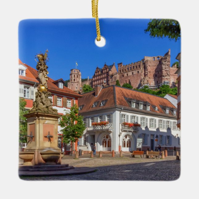 Kornmarkt square and castle in Heidelberg, Germany Ceramic Ornament (Front)
