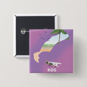 Kos Greece illustrated map. 2 Inch Square Button
