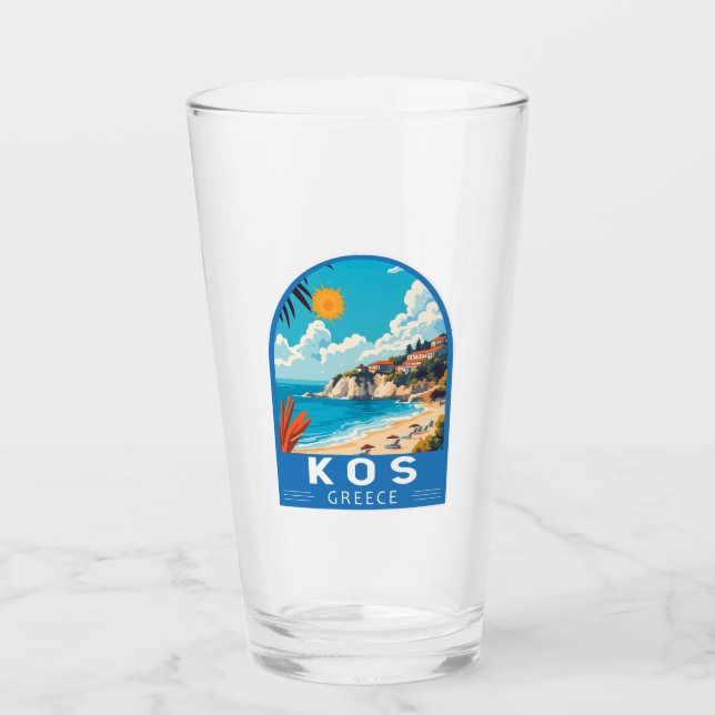 Kos Greece Travel Art Vintage Glass (Front)