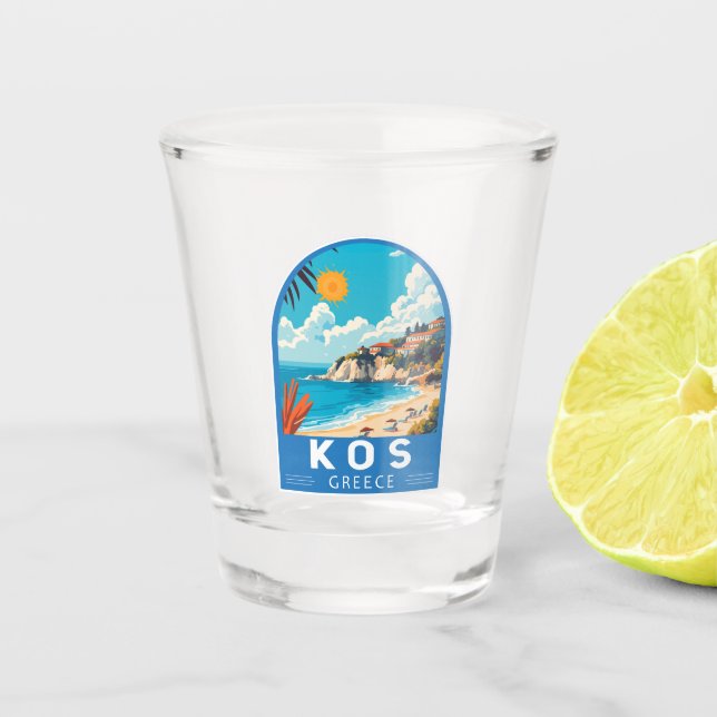 Kos Greece Travel Art Vintage Shot Glass (Front)